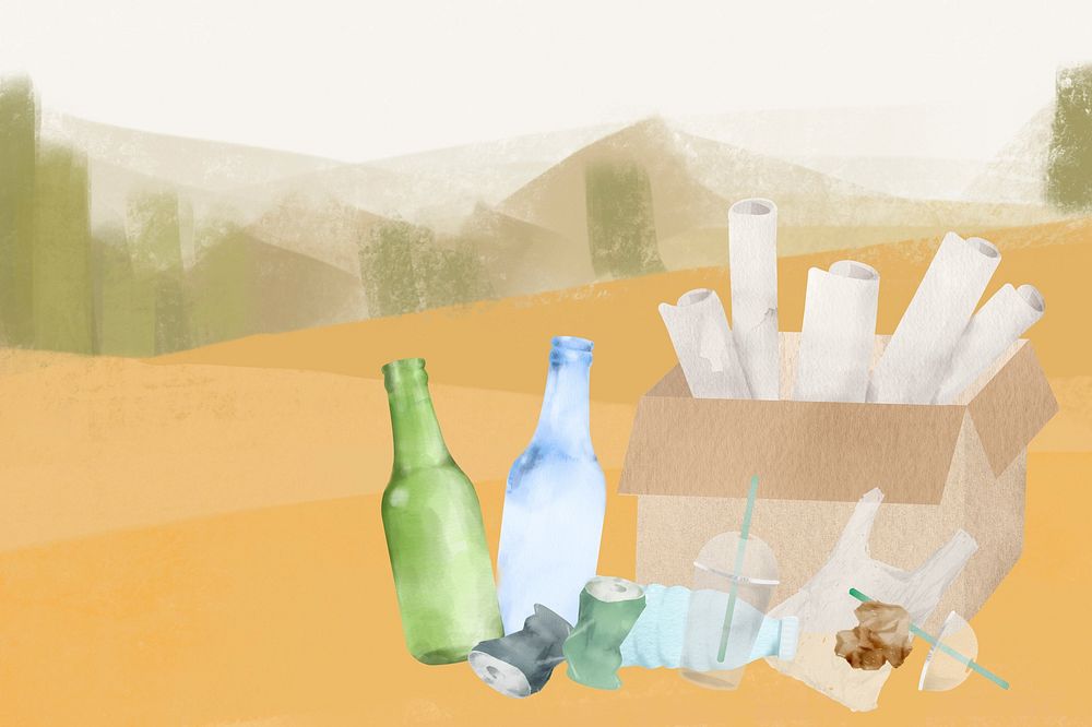 Waste recycling watercolor background