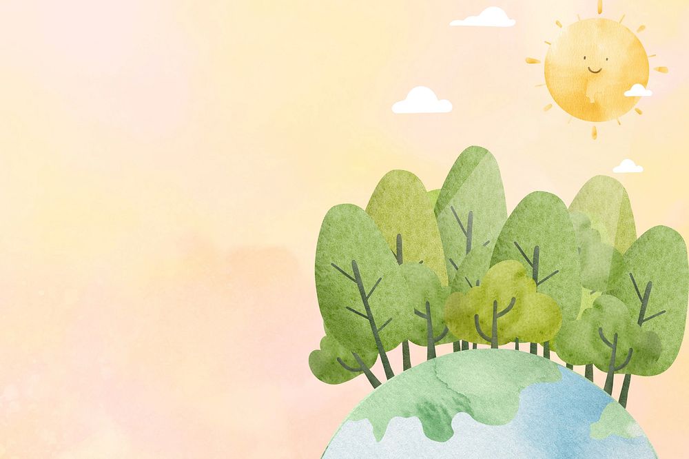 Cute forest & earth background, watercolor graphic