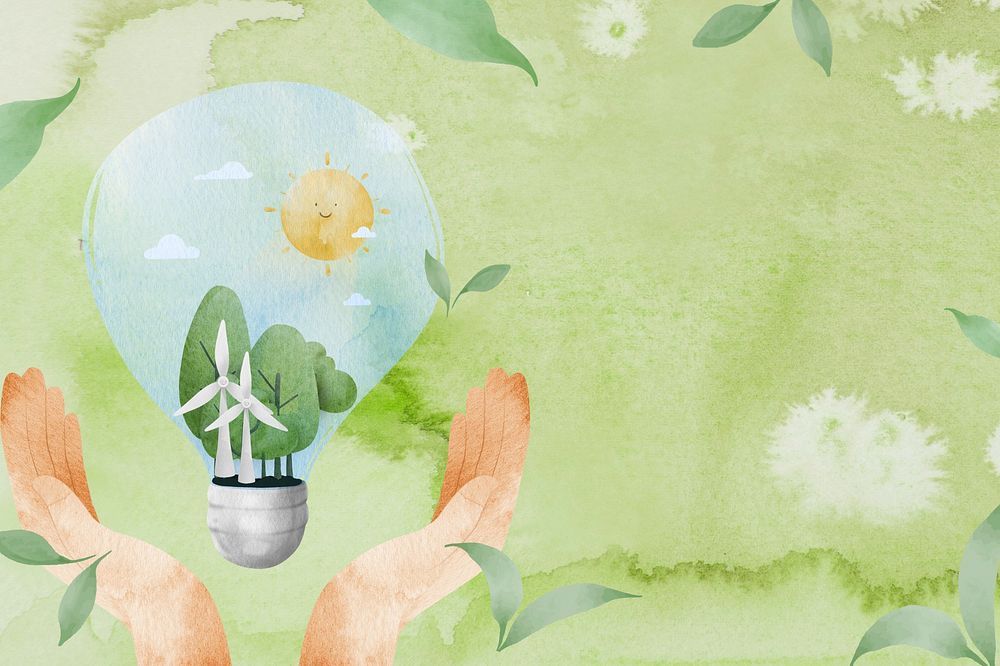 Clean energy background, sustainable watercolor illustration