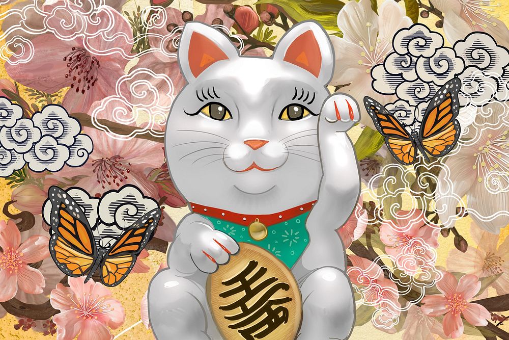 Japanese waving cat background, Maneki | Premium Photo Illustration ...