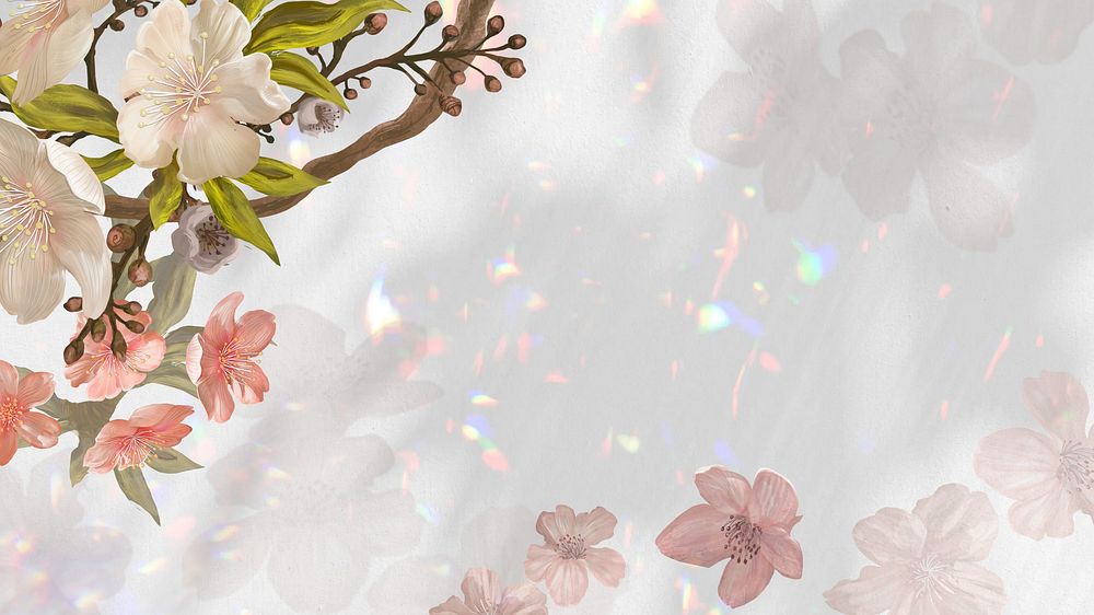 Japanese sakura aesthetic desktop wallpaper, traditional flower border background