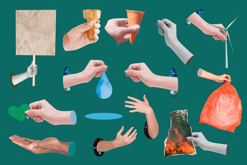 Environment hands  collage element set psd