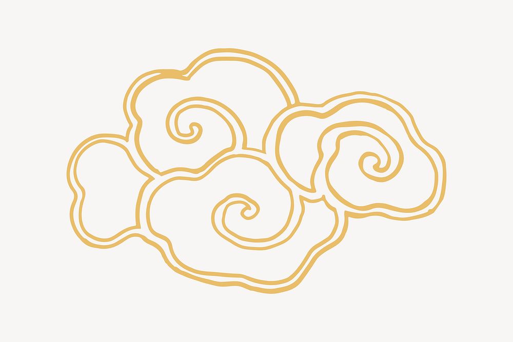 Gold Chinese cloud collage element vector