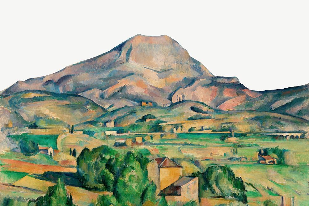 Paul Cezanne&rsquo;s Mont Sainte-Victoire border, post-impressionist landscape painting psd.  Remixed by rawpixel.