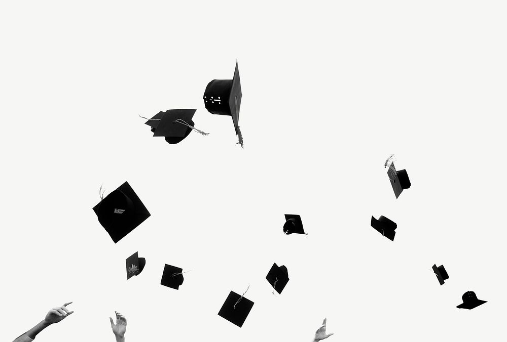 Flying graduation hats collage element psd