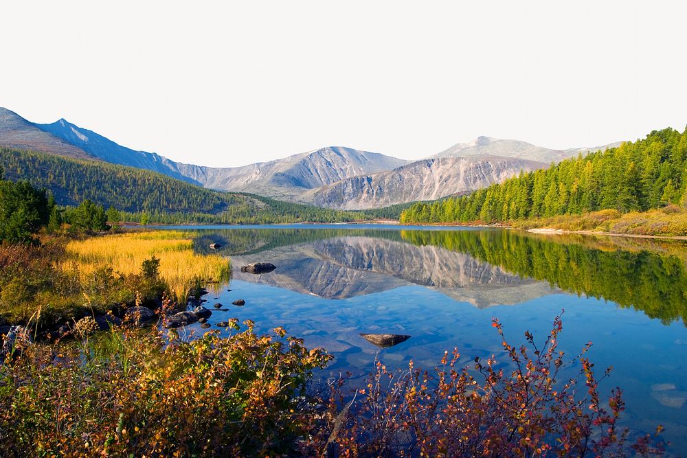 Scenic lake landscape, border background   image