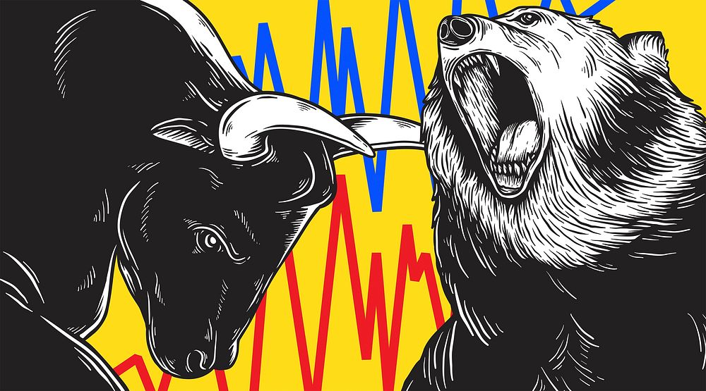 Bull & bear stock market, finance illustration
