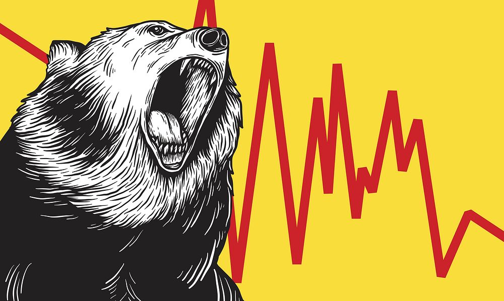Bear market, yellow finance illustration