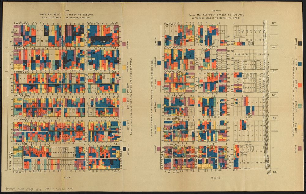             Wage map no. 1 - Polk Street to Twelfth, Halsted Street to Jefferson, Chicago ; Wage map no. 2 - Polk Street to…