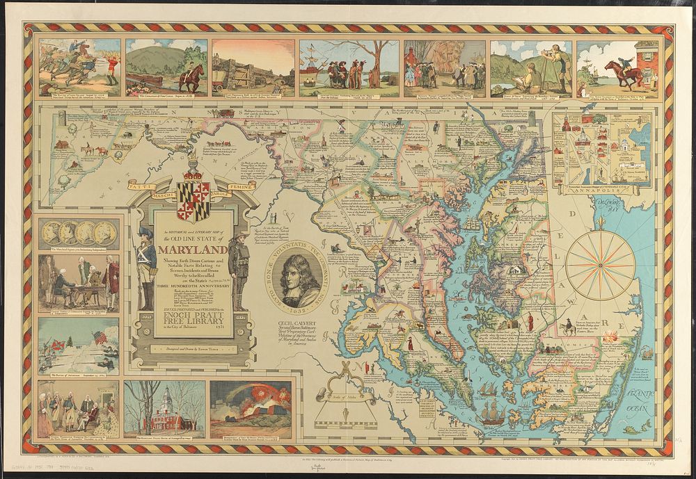             An historical and literary map of the Old Line State of Maryland : showing forth divers curious and notable…