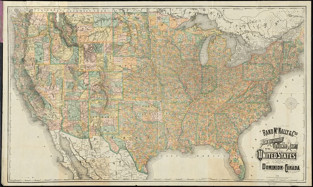             Rand McNally & Co's new railroad and county map of the United States and Dominion of Canada          