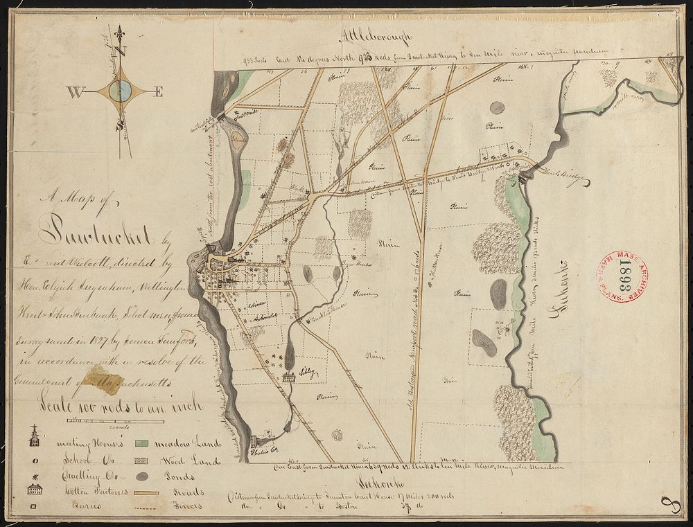             Plan of Pawtucket made by Edward Wolcott, dated 1827          