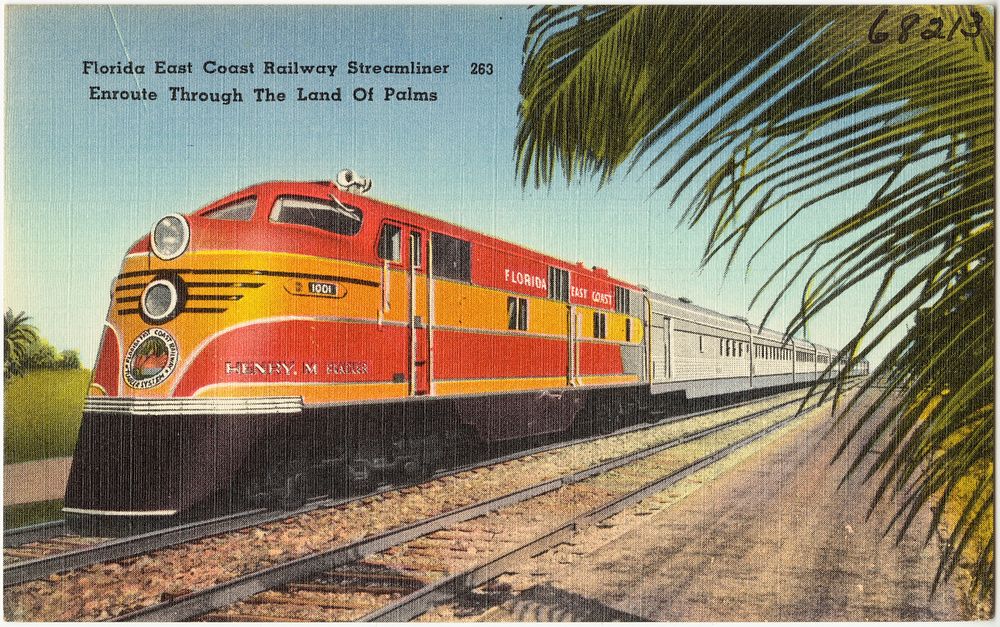             Florida East Coast Railway Streamliner enroute through the land of palms          