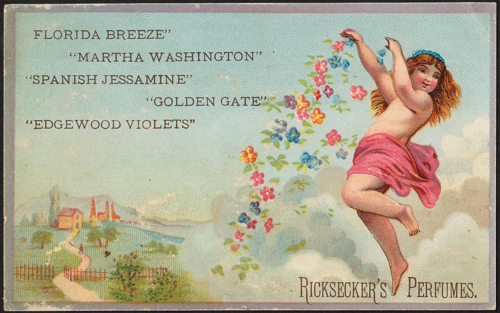             Florida Breeze" "Martha Washington" "Spanish Jasmine" "Golden Gate" "Edgewood Violets" Ricksecker's Perfumes.   …