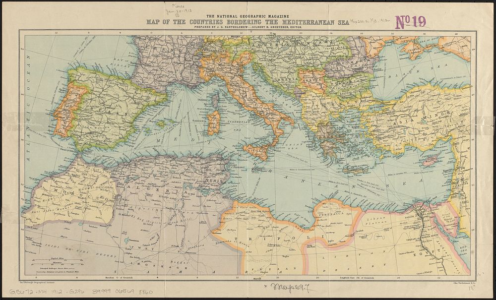             The National Geographic magazine map of the countries bordering the Mediterranean Sea          