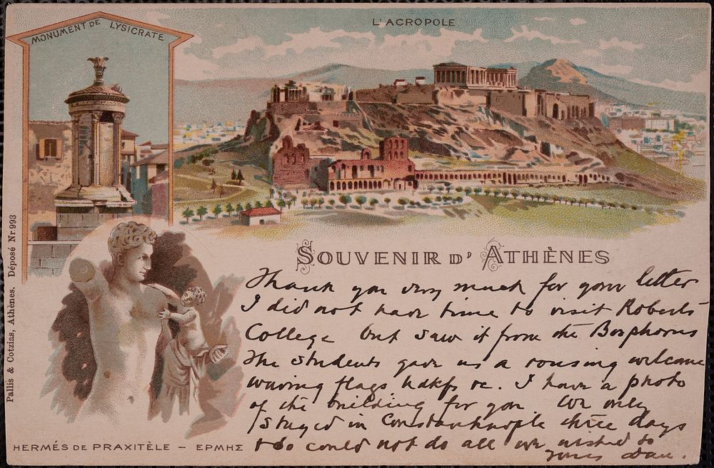             Souvenir d'Athènes. Monument de Lysicrate, l'Acropole, Hermés de Praxitèle - Ερμής          