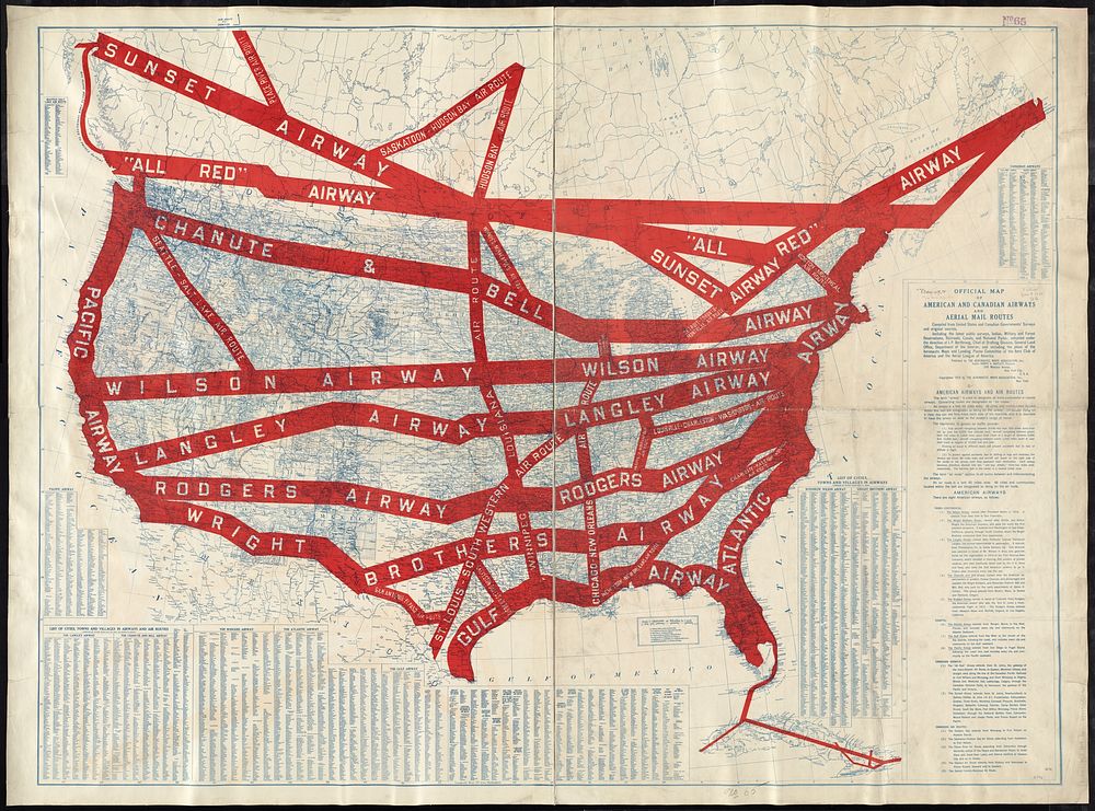             Official map of American and Canadian airways and aerial mail routes          