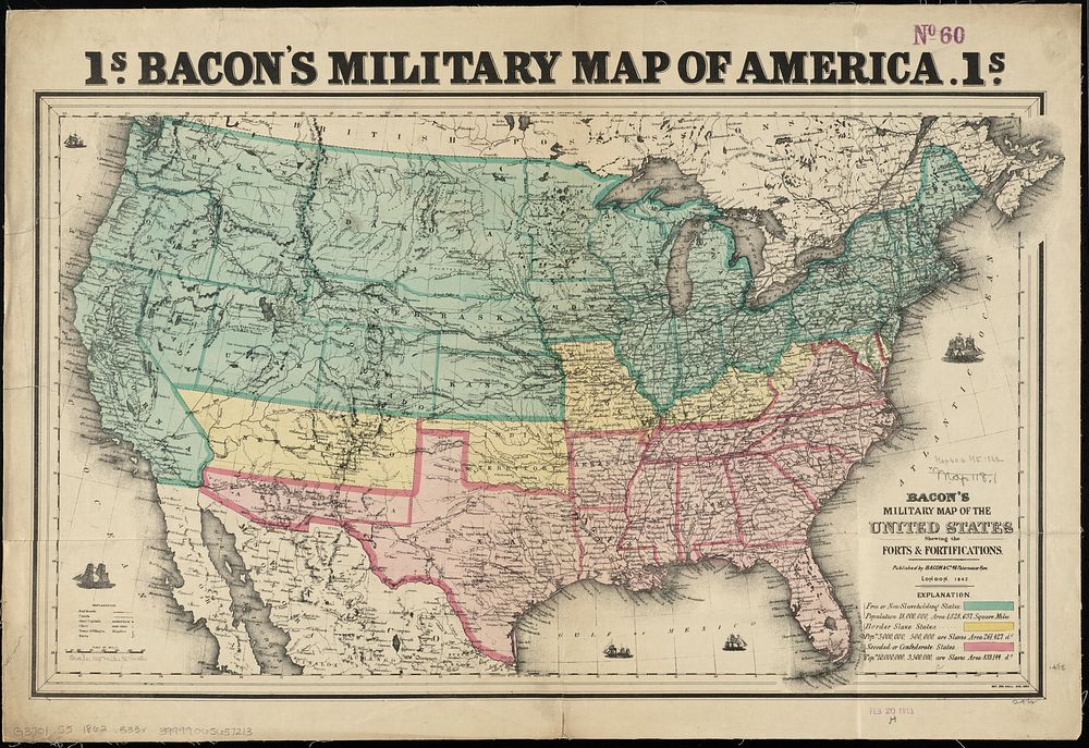             Bacon's military map of the United States shewing the forts & fortifications          