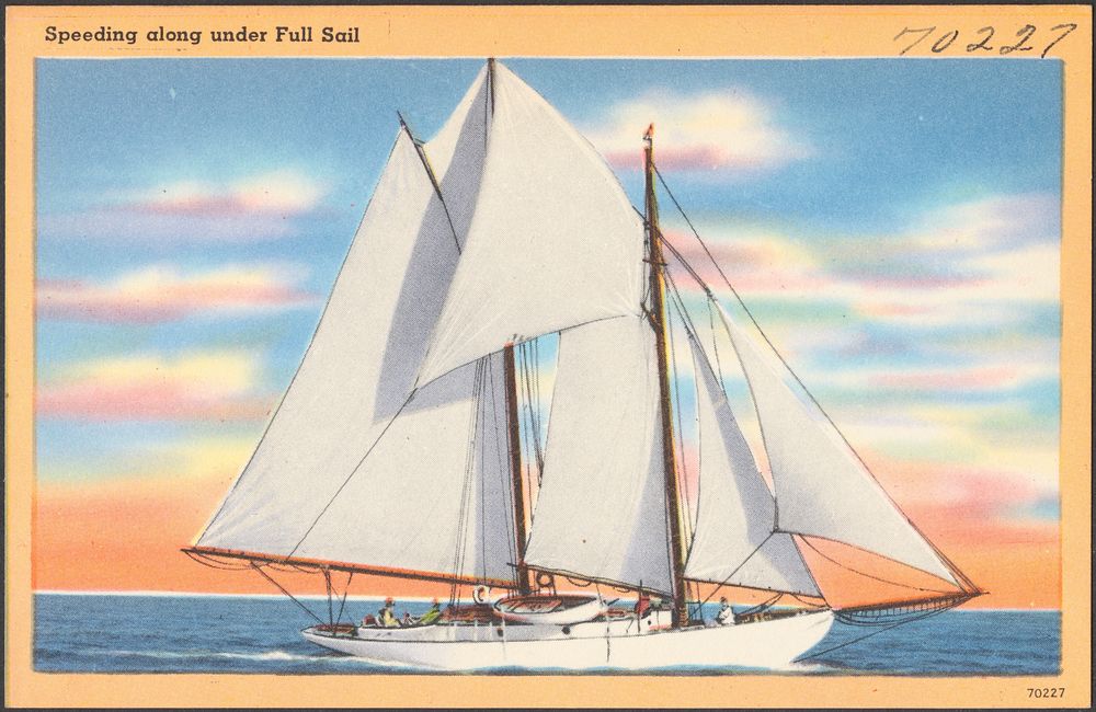             Speeding along under full sail          