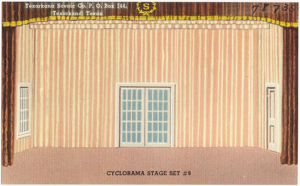             Texarkana Scenic Co., P. O. Box 114, Texarkana, Texas. Cyclorama stage set #8          