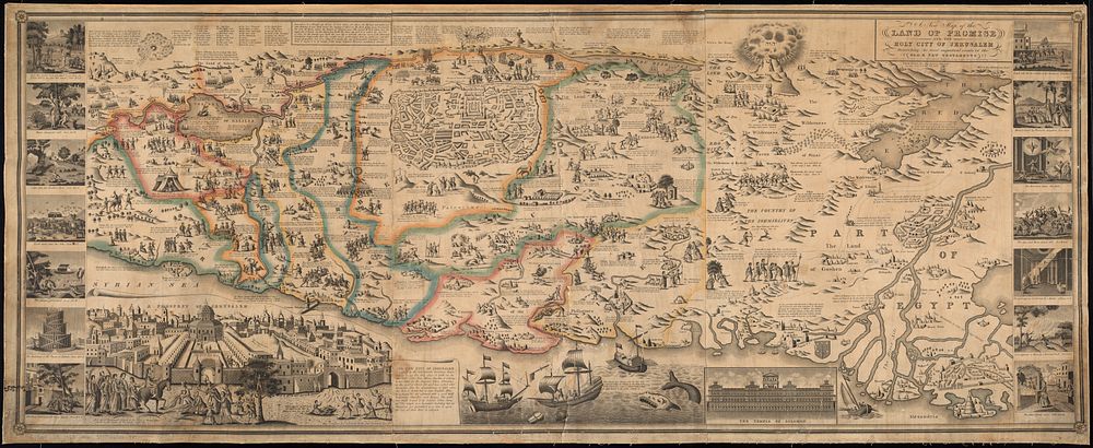             A new map of the Land of Promise and the holy city of Jerusalem describing the most important events in the Old…