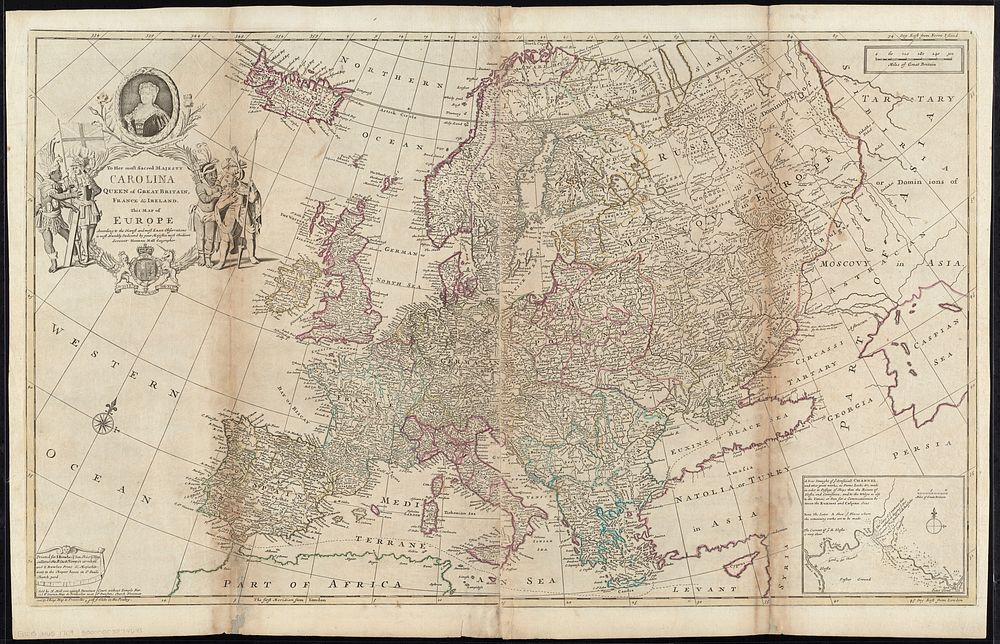             To Her most Sacred Majesty Carolina Queen of Great Britain, France & Ireland, this map of Europe, according to…