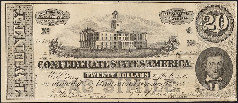             The Confederate States of America twenty dollars - This is presented to you in order to impress on your mind the…