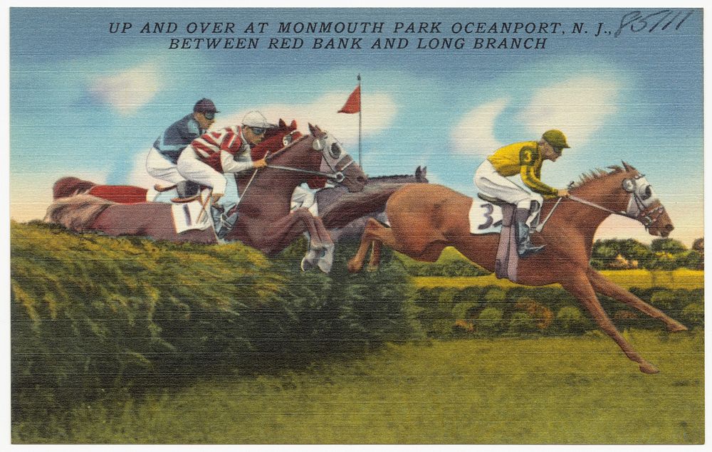             Up and over at Monmouth Park, Oceanport, N. J., between Red Bank and Long Branch          