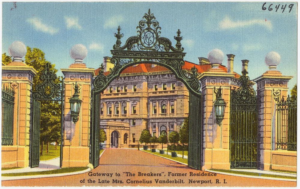            Gateway to "The Breakers", former residence of the late Mrs. Cornelius Vanderbilt, Newport, R.I.          