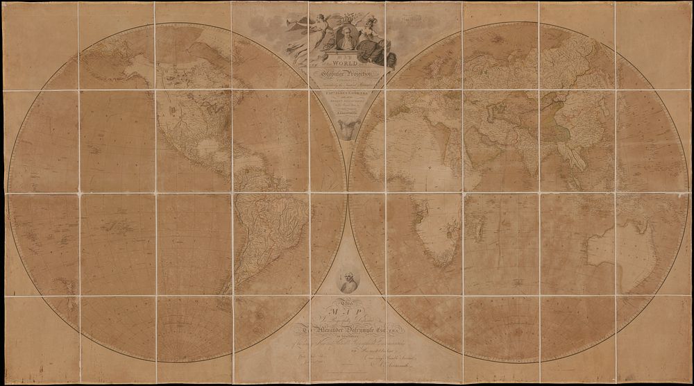             A map of the world on a globular projection : exhibiting particularly the nautical researches of Captain James…