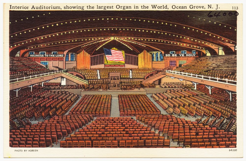             Interior auditorium, showing the largest organ in the world, Ocean Grove, N. J.          