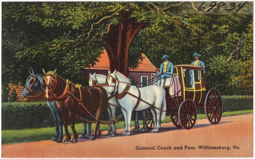             Colonial Coach and four, Williamsburg, Va.          