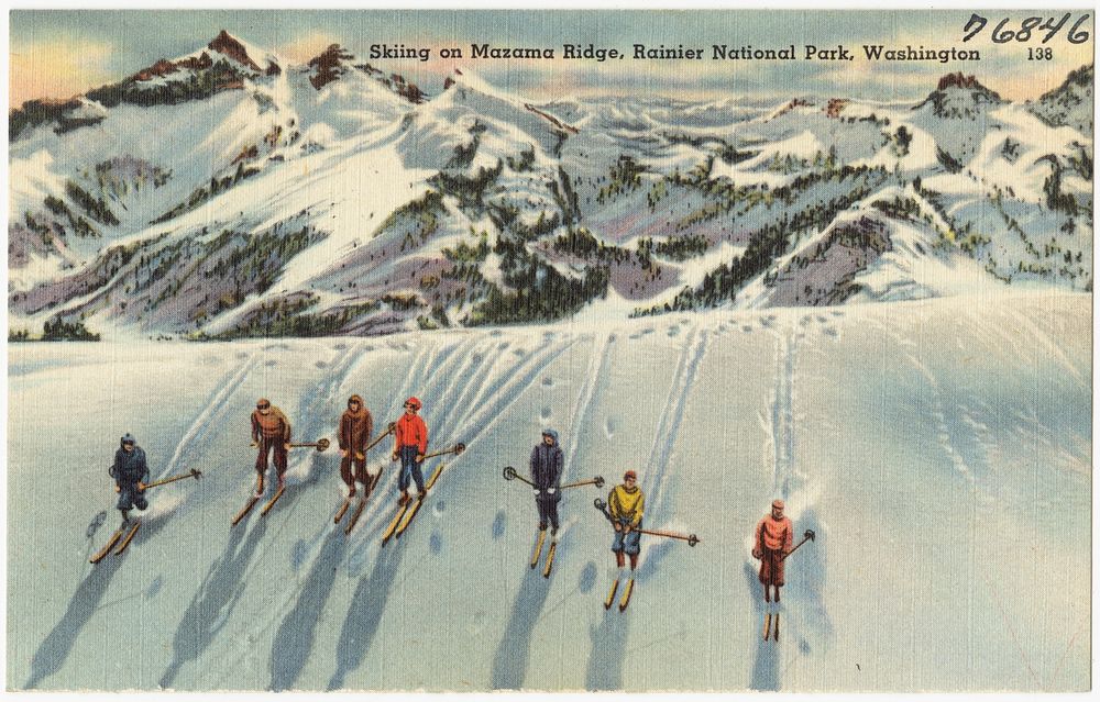             Skiing on Mazama Ridge, Rainier National Park, Washington          