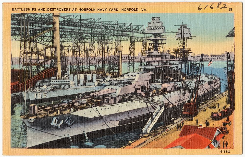             Battleships and Destroyers at Norfolk Navy Yard, Norfolk, VA.          