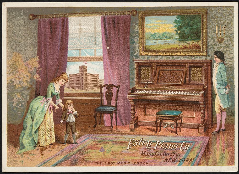             Estey Piano Co., manufacturers, New York. The first music lesson.          