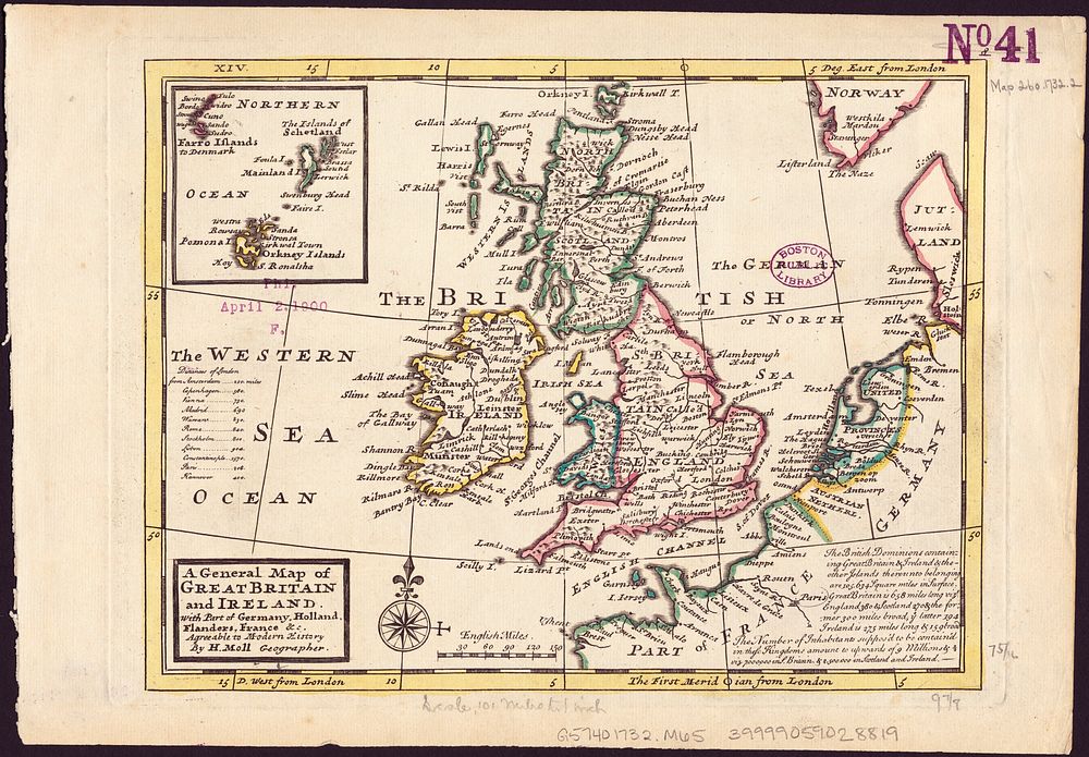            A general map of Great Britain and Ireland : with part of Germany, Holland, Flanders, France &c. agreeable to…