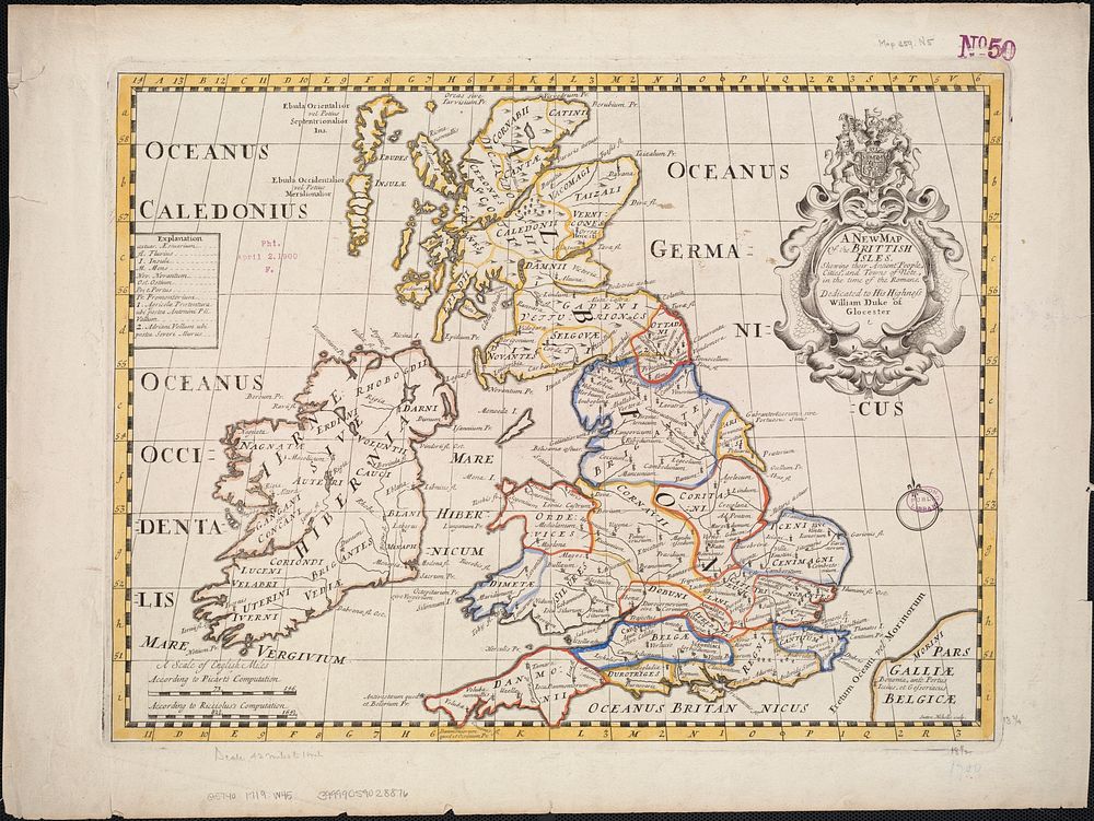             A new map of the Brittish Isles shewing their antient people, cities, and towns of note, in the time of the…