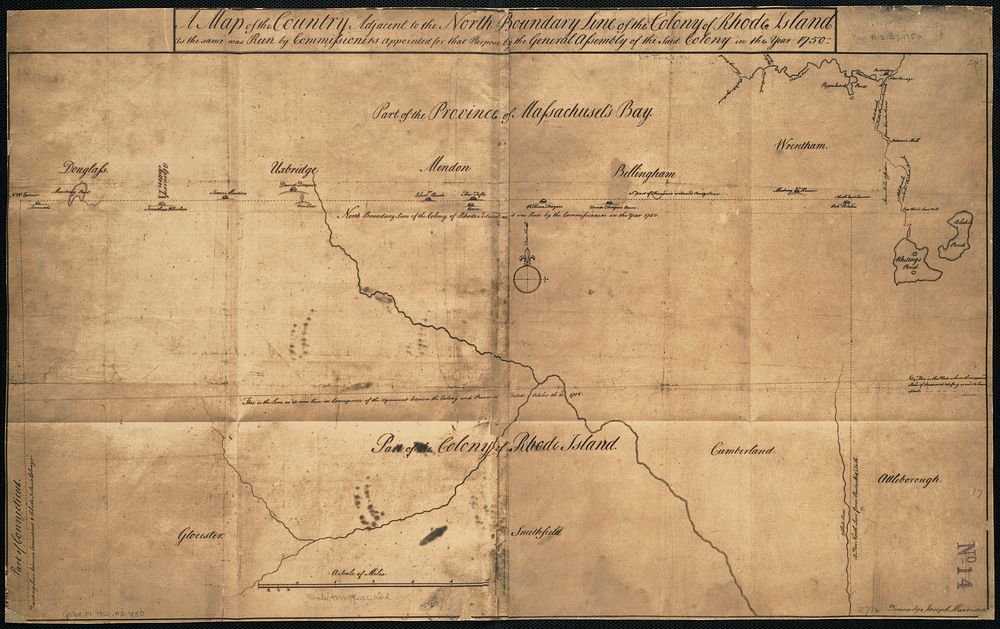             A map of the country adjacent to the north boundary line of the colony of Rhode Island as the same was run by…