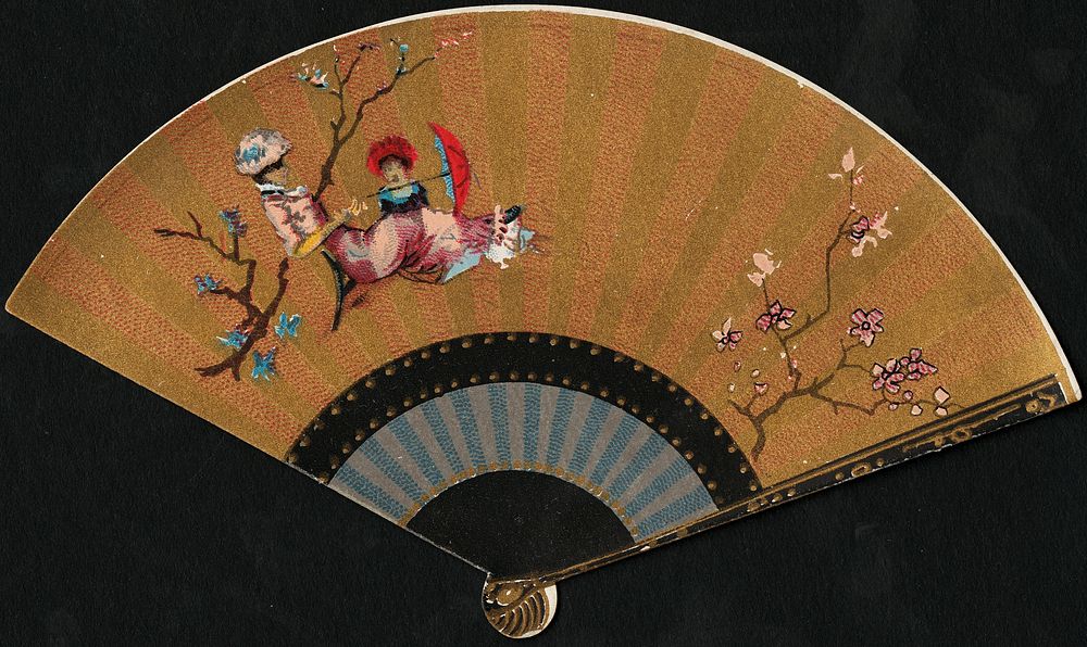             Two women sitting, one with a parasol.          