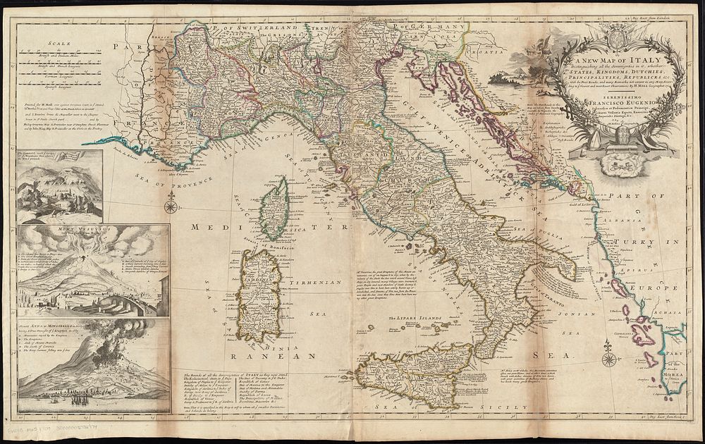             A new map of Italy distinguishing all the sovereignties in it, whether states, kingdoms, dutchies…