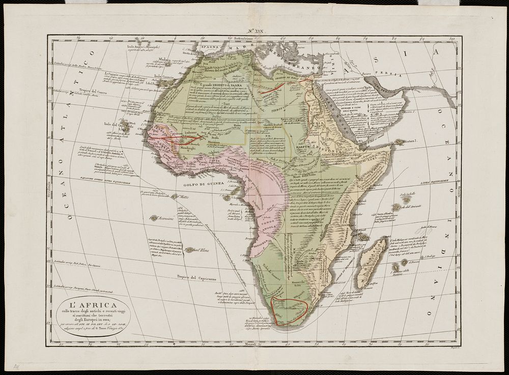             L'Afrique, colle tracce degli antichi e recenti viaggi si marittimi che terrestri degli Europei in essa          