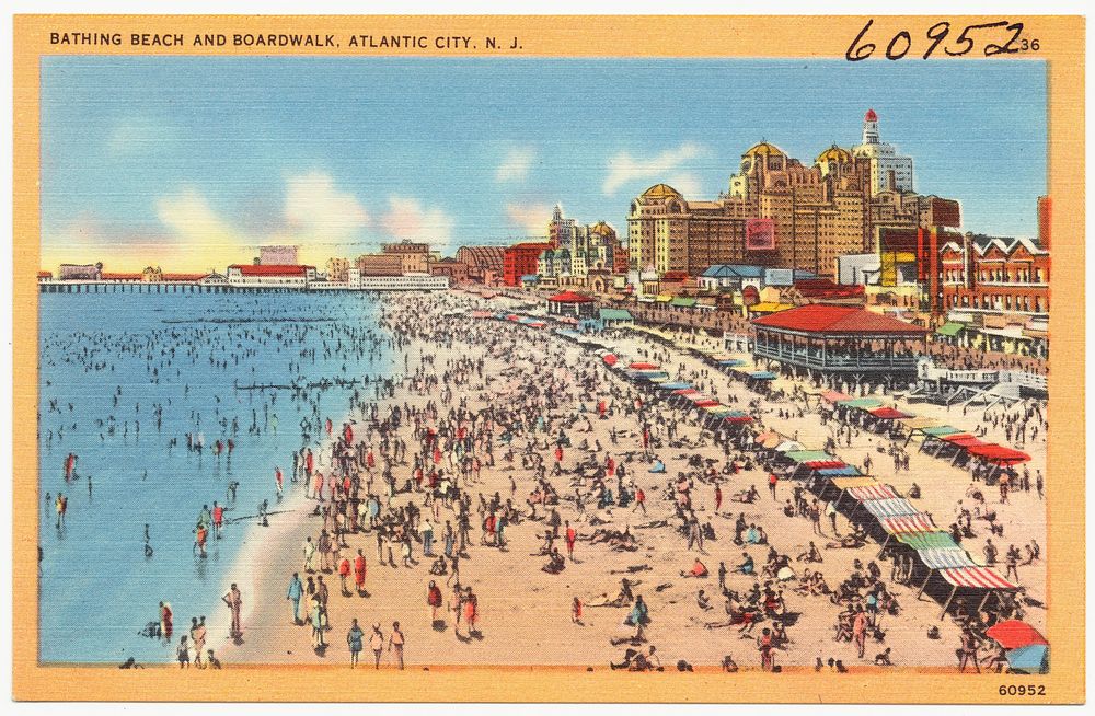             Bathing beach and boardwalk, Atlantic City, N. J.          