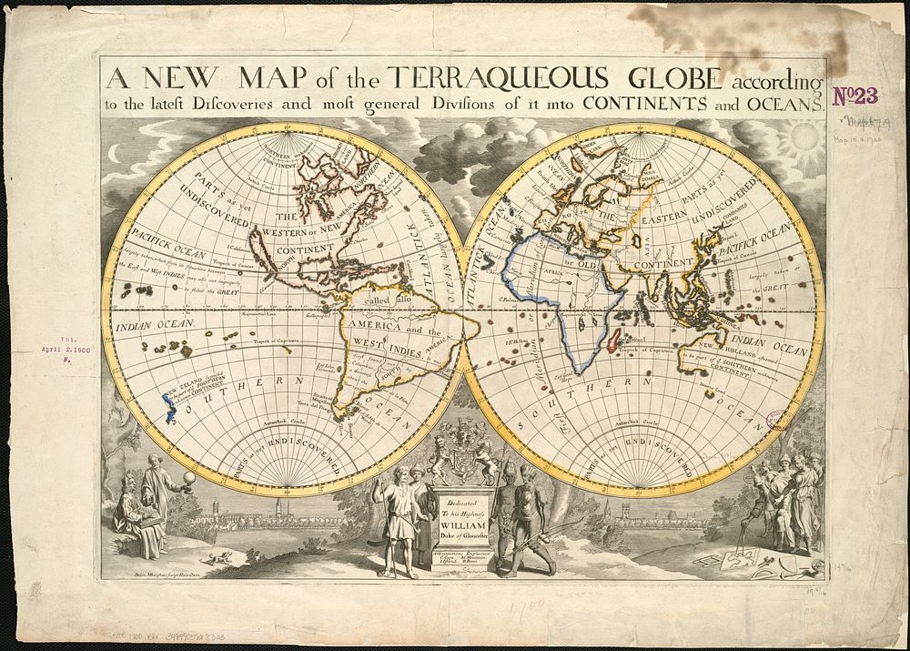             A new map of the terraqueous globe according to the latest discoveries and most general divisions of it into…