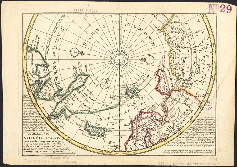             A map of the North Pole with all the territories that lye near it, known to us &c. According to the latest…