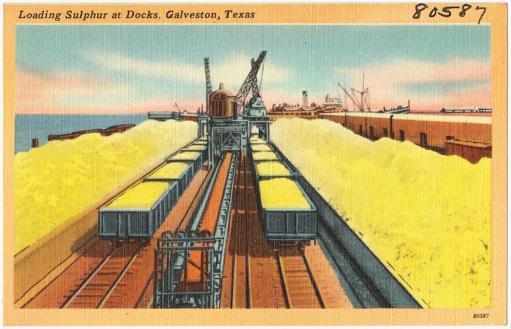             Loading Sulphur at docks, Galveston, Texas          