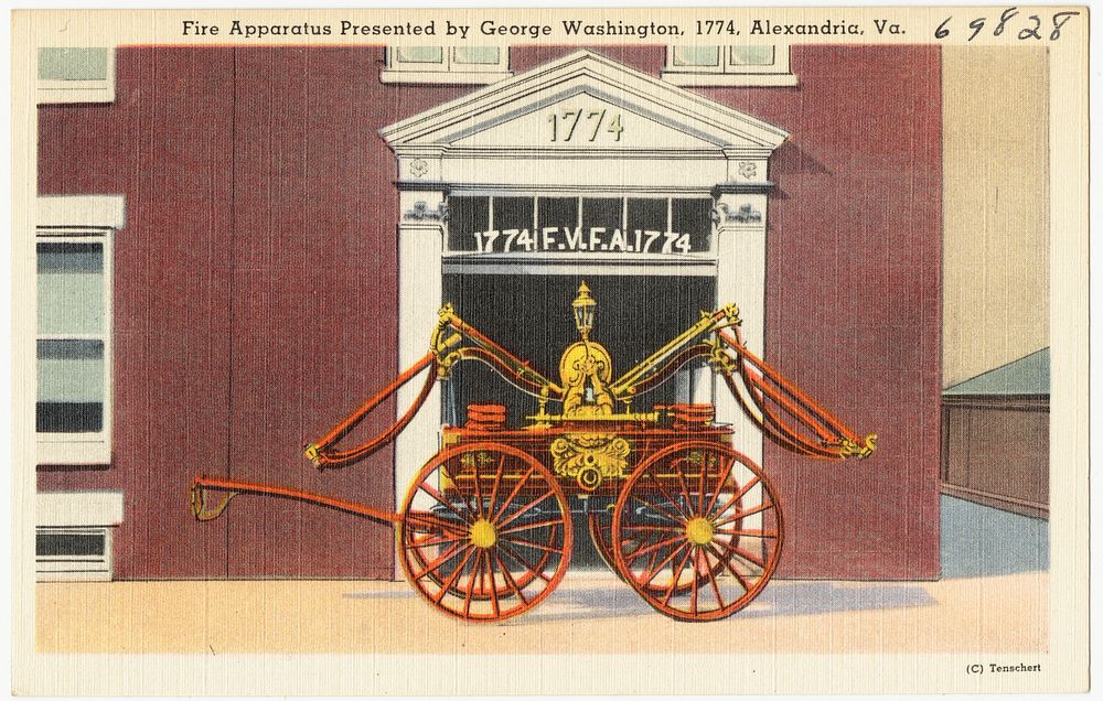             Fire Apparatus presented by George Washington, 1774, Alexandria, Va.          