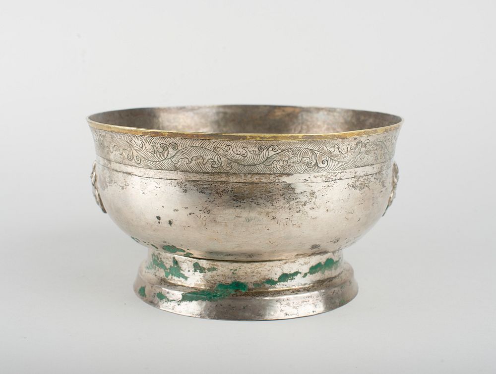 Footed Bowl with Design of Monster Masks and Wave Border