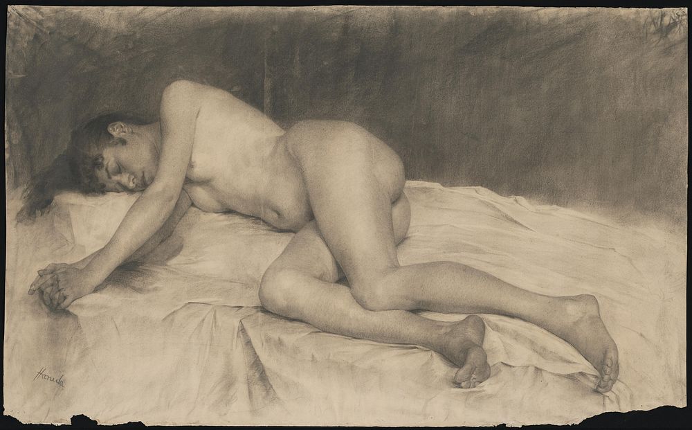 Reclining female nude by Jozef Hanula