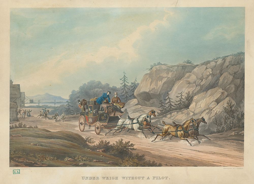 A stagecoach with frightened horses, Charles B Newhouse