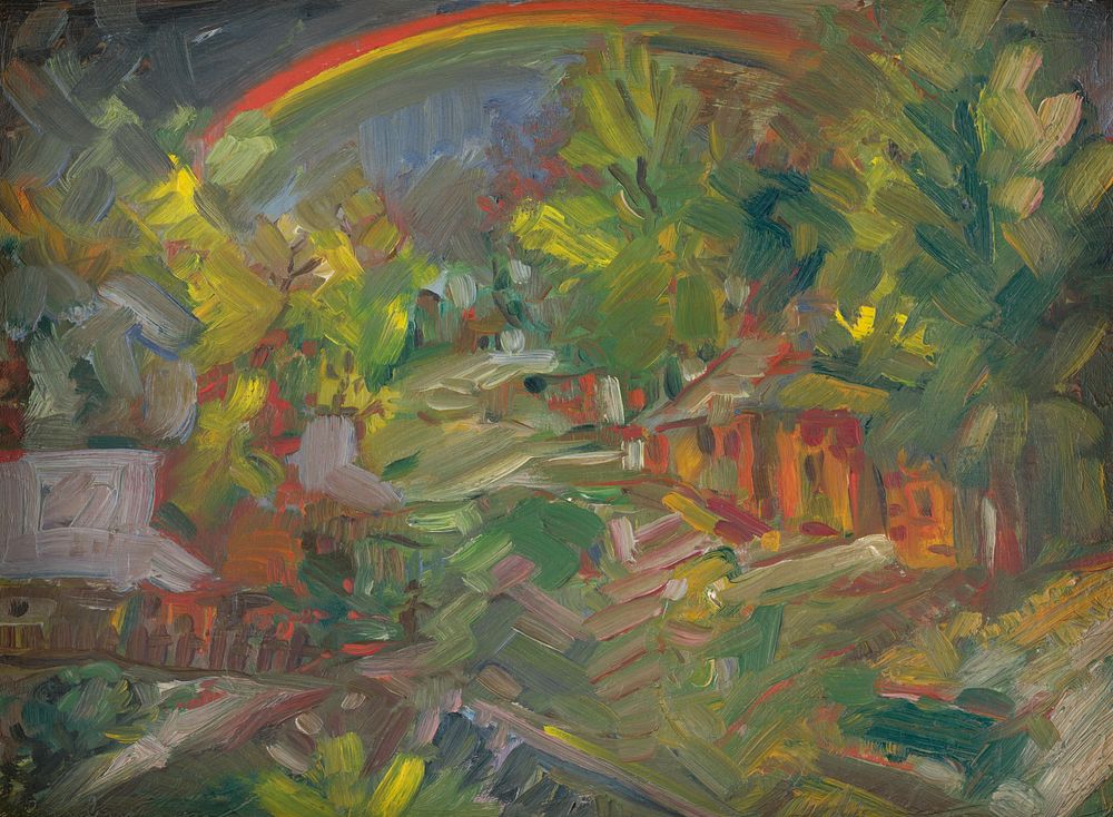 Rainbow over a village by Arnold Peter Weisz Kubínčan